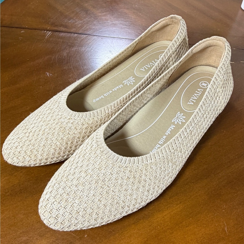 VIVAIA Aria 5° Pointed Toe Flats Women 40/9.5 Ballet Beige Knit Sustainable Hemp - Picture 2 of 9